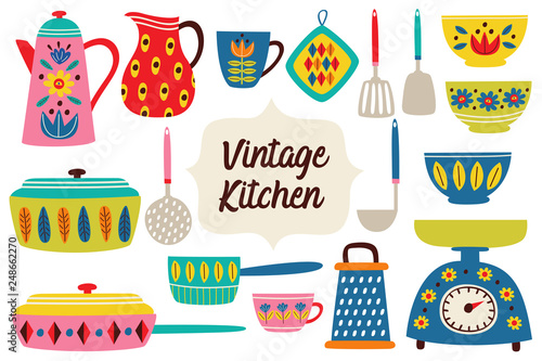 set of isolated vintage kitchen utensils part 2 - vector illustration, eps