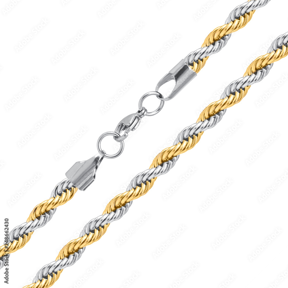 Silver and Golden Chain necklace isolated on white Silver and Golden Chain necklace isolated on white