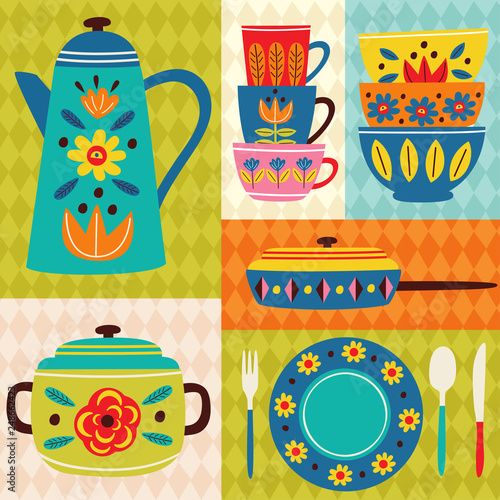 poster vintage kitchen - vector illustration, eps