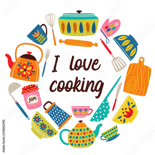 frame with vintage kitchen - vector illustration, eps