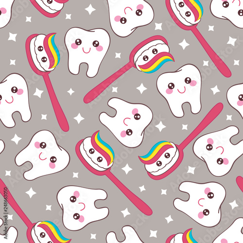 gray seamless pattern with tooth and toothpaste - vector illustration, eps