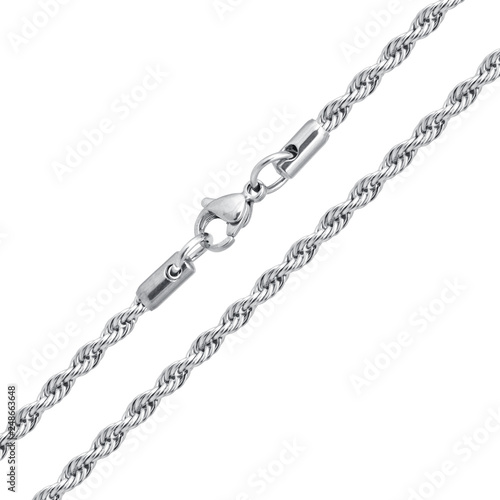Silver Chain necklace isolated on white