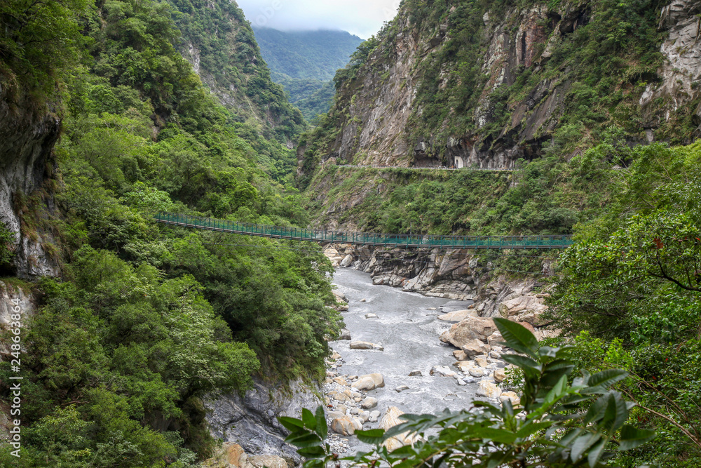 Landscape View in Taroko green rope bridge, Taroko national park, Hualien, Taiwan.