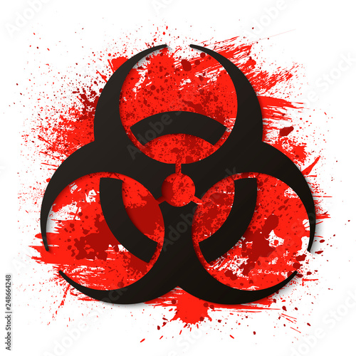 Biohazard dangerous sign on bloody background. Vector illustration