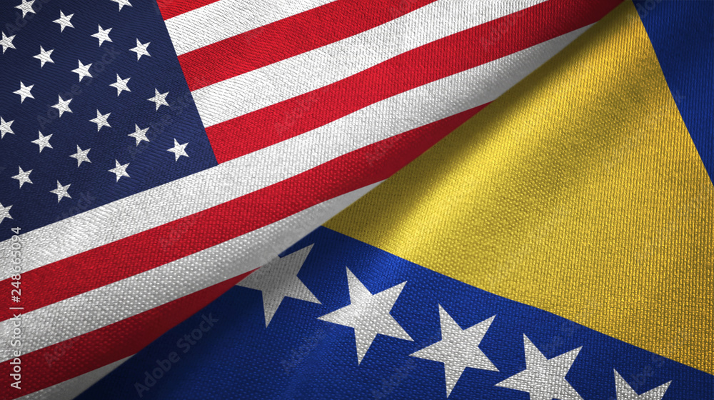 Obraz premium United States and Bosnia and Herzegovina two flags textile cloth, fabric texture