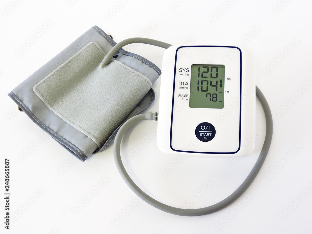Digital Blood Pressure Monitor on white background. Close-up.Health and Medical concept .Cardiology. Tonometer and a manometer, stethoscope for diagnosis to measure of blood pressure and pulse. Digital Blood Pressure Monitor on white background. Close-up.Health and Medical concept .Cardiology. Tonometer and a manometer, stethoscope for diagnosis to measure of blood pressure and pulse.