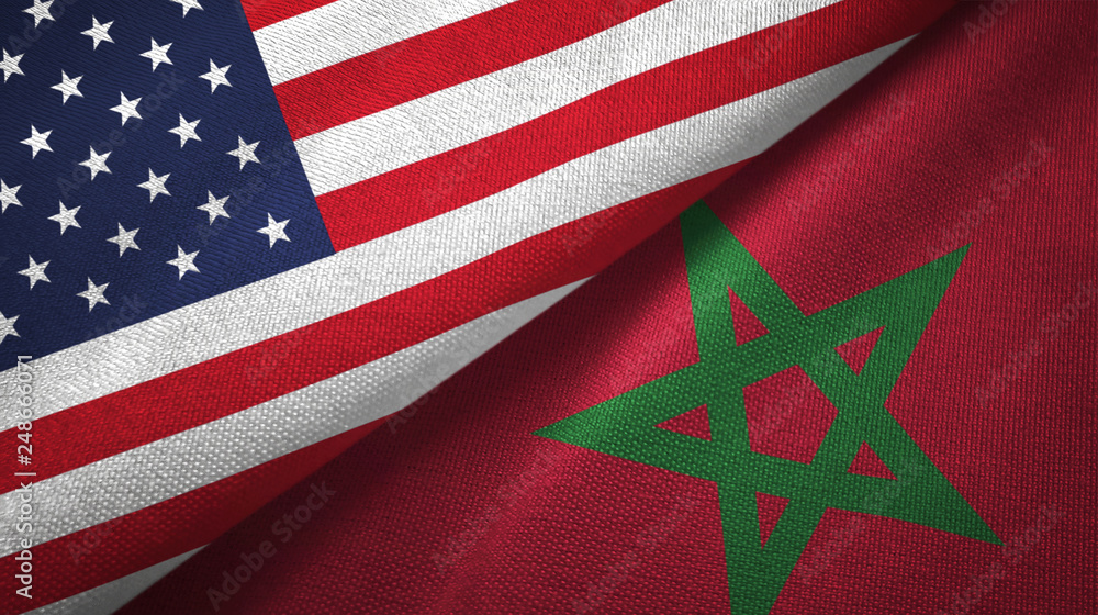 Obraz premium United States and Morocco two flags textile cloth, fabric texture
