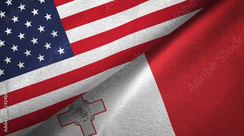 Schilderij op canvas United States and Malta two flags textile cloth, fabric texture