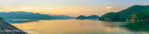 Panorama view after sunset of Kwai Yai river at Srinagarind Dam in Kanchanaburi, Thailand