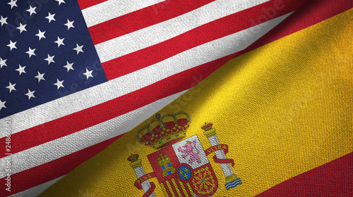 United States and Spain two flags textile cloth, fabric texture photo