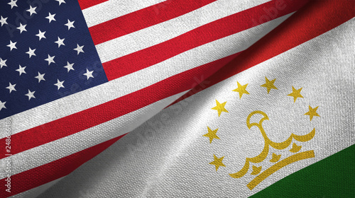 United States and Tajikistan two flags textile cloth, fabric texture