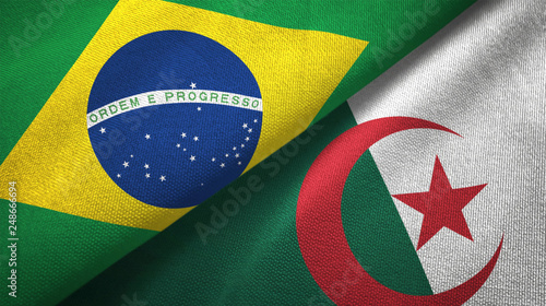 Algeria and Brazil two flags textile cloth fabric texture