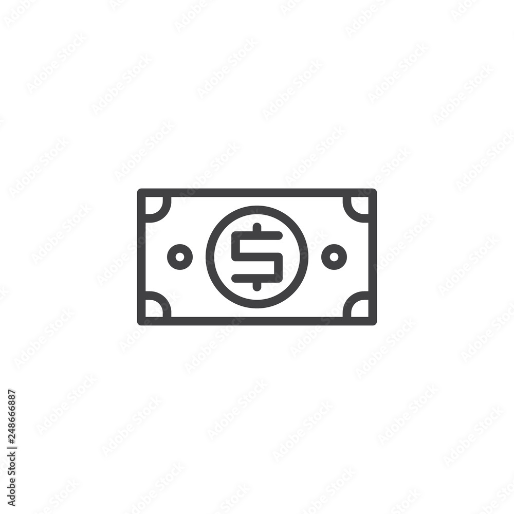 Money bill line icon. linear style sign for mobile concept and web design. Paper dollar money outline vector icon. Symbol, logo illustration. Pixel perfect vector graphics Money bill line icon. linear style sign for mobile concept and web design. Paper dollar money outline vector icon. Symbol, logo illustration. Pixel perfect vector graphics