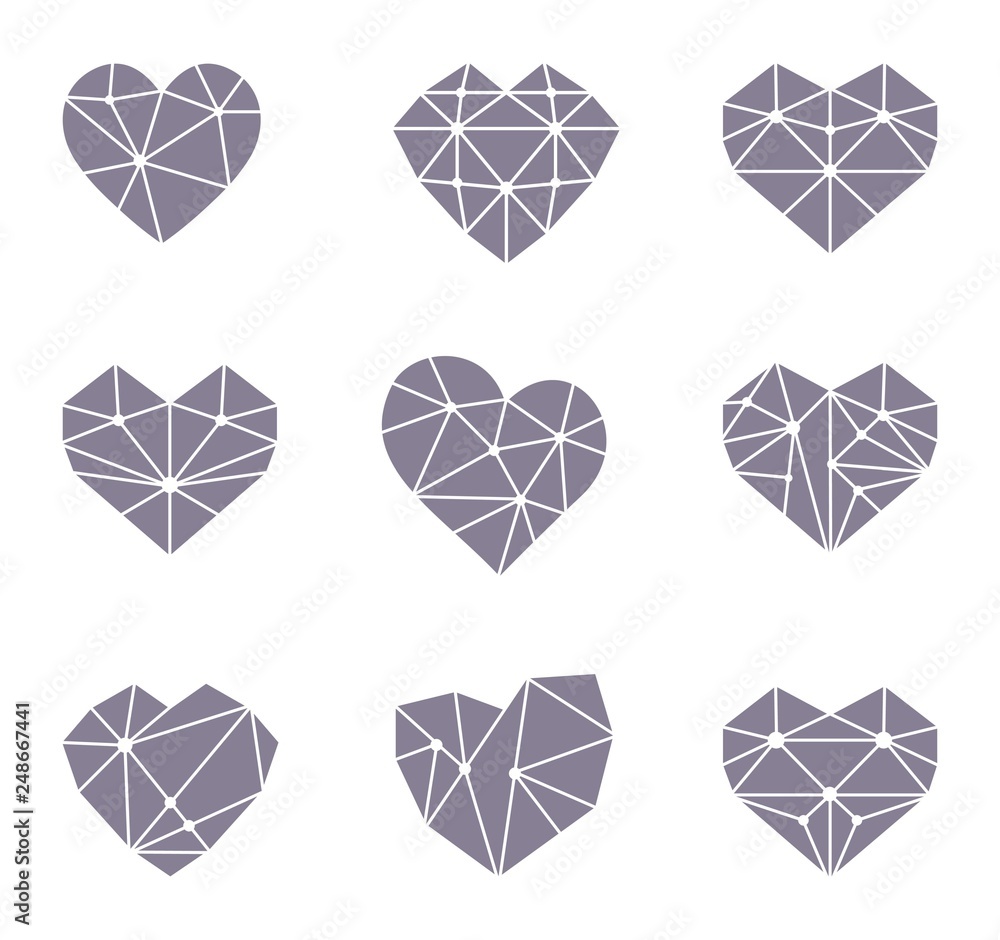 Set of polygonal heart symbols. Vector icons Set of polygonal heart symbols. Vector icons