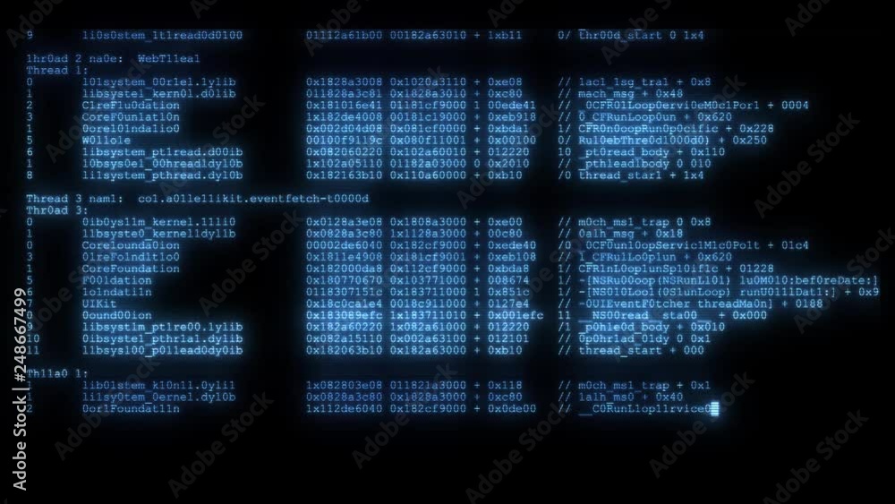 noisy distorted glitched fast long scrolling programming security hacking code data flow stream on blue display new quality numbers letters coding techno joyful video 4k stock footage