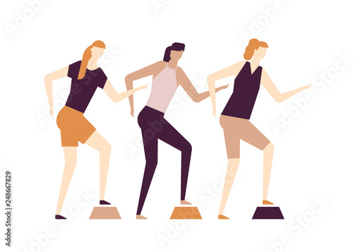 Girls doing fitness - flat design style colorful illustration
