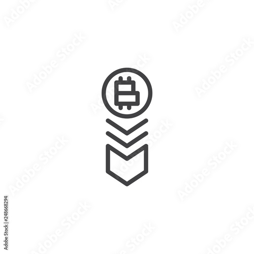Bitcoin rate falls down line icon. linear style sign for mobile concept and web design. Cryptocurrency down arrow outline vector icon. Financial crisis symbol, logo illustration. Pixel perfect vector  © alekseyvanin