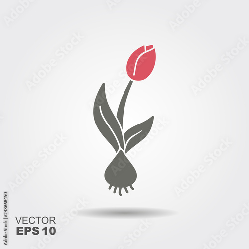 Tulip with bulbs icon flat. Pictogram with shadow.