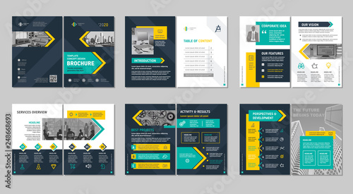 Brochure creative design. Multipurpose template, include cover, back and inside pages. Trendy minimalist flat geometric design. Vertical a4 format.