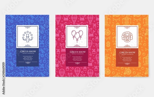Set of thin line festival circus vacation pattern concept. Art traditional, magazine, book, poster, abstract, banners, element. Vector outline package greeting card or invitation design background