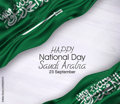 Vector illustration of Happy saudi arabia Waving flags isolated on gray background 23 september.