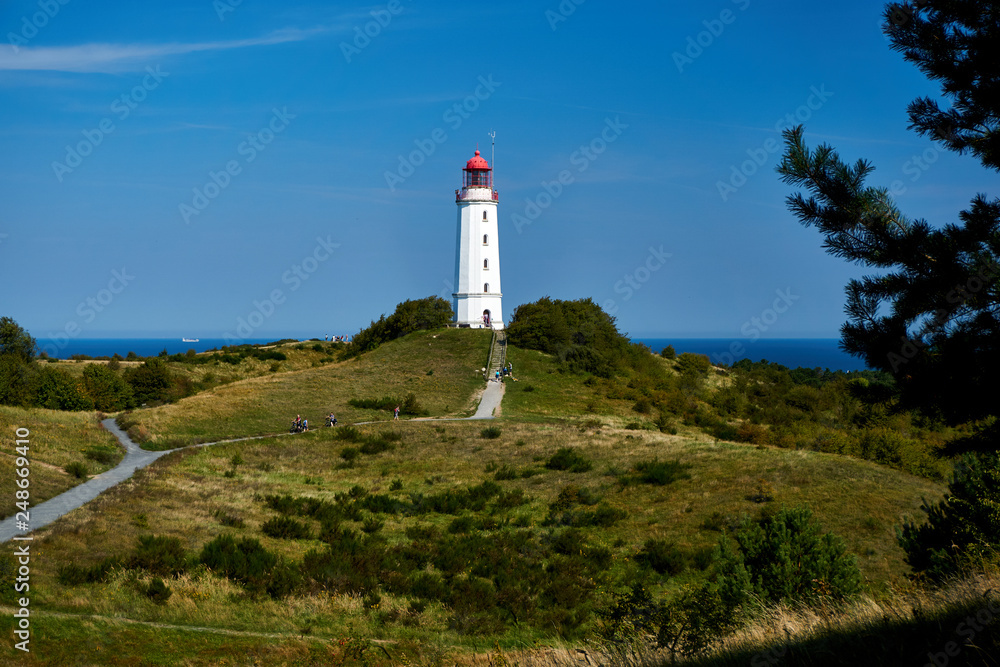 postcard lighthouse on isle of Hiddensee in summer