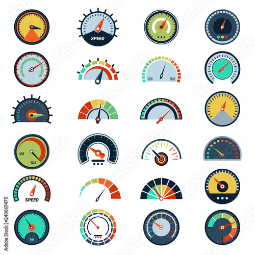 Speedometer symbols. Level fuel rating indication score graph guage vector pictures set. Illustration of indicator fuel, rating level meter