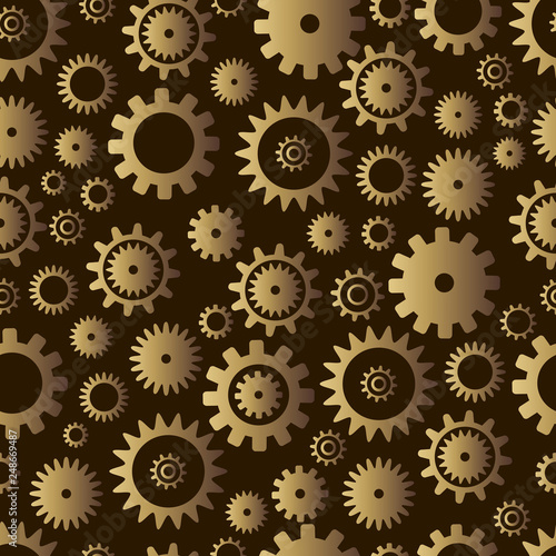 Cogwheel seamless pattern. Steampunk style. Metallic grunge background. Abstract vector pattern. Texture with different gear wheels.