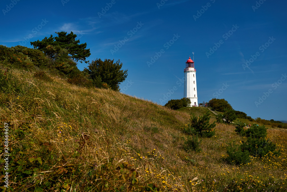 postcard lighthouse on isle of Hiddensee in summer