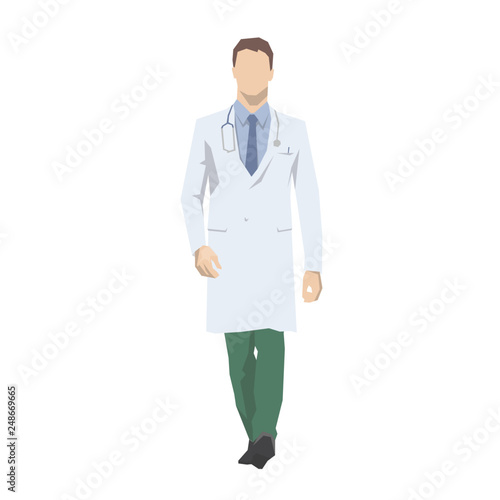 Doctor walking, isolated vector illustration. Medical flat design character