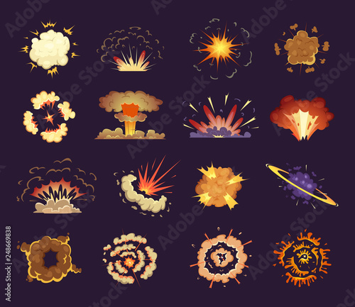 Fire explosion. Cloud lightning and blast vector cartoon burst. Illustration of fire explosion, cloud effect