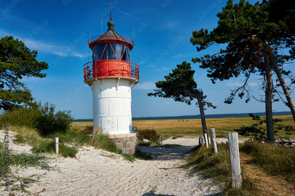 postcard lighthouse on isle of Hiddensee in summer