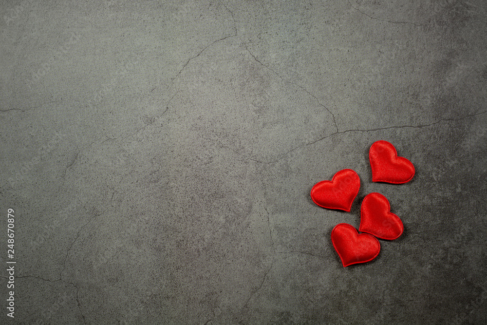 Valentines day background with red hearts on old concrete table. - Love and care concept. Valentines day background with red hearts on old concrete table. - Love and care concept.