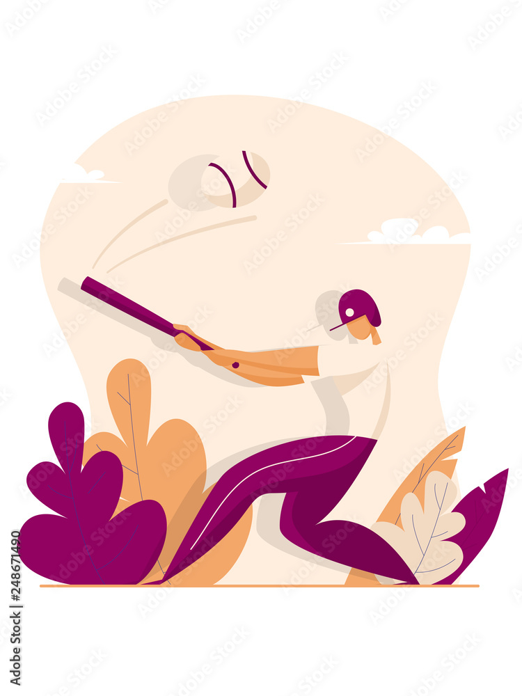 Baseball Player Hit the Ball. Sport concept. Vector illustration in flat style Baseball Player Hit the Ball. Sport concept. Vector illustration in flat style