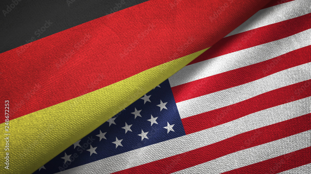 Germany and United States two flags textile cloth, fabric texture Germany and United States two flags textile cloth, fabric texture