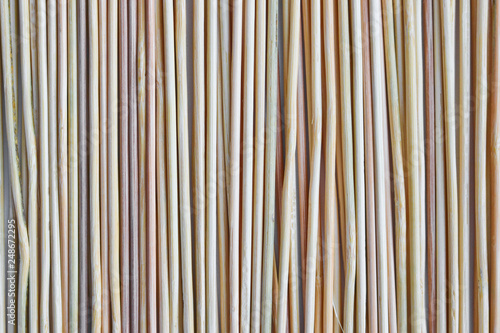 Bamboo sticks skewers for roasting meat and fish. The texture of wooden sticks. Wood background concept
