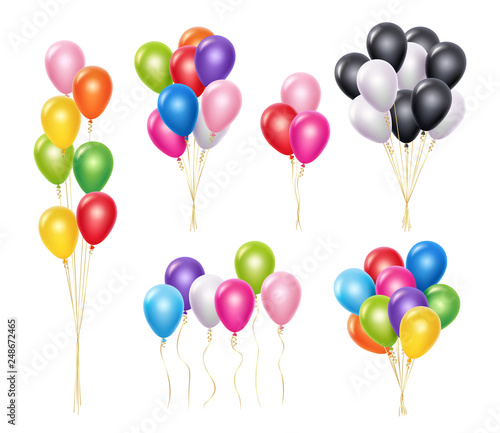 Transparent balloons. Realistic mockup 3d flying helium party decoration balloons vector collection. Illustration of air, balloon realistic, flying ball for party