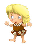 cartoon scene with happy caveman barbarian warrior woman on white background illustration for children