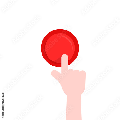 forefinger pushing on red button