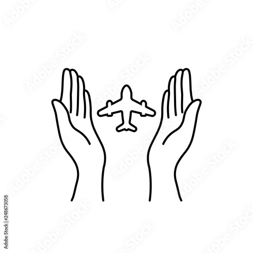 thin line woman hands with plane