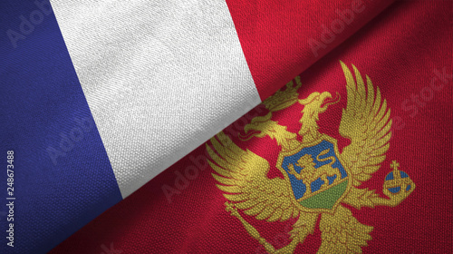 France and Montenegro two flags textile cloth, fabric texture