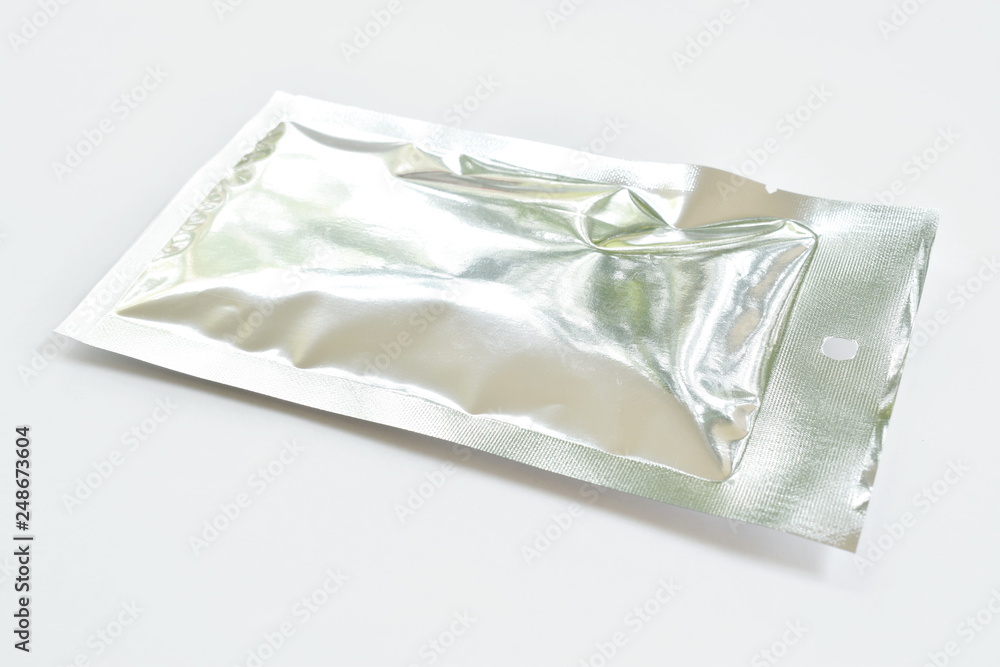 snack package aluminum foil mock-up on white background snack package aluminum foil mock-up on white background