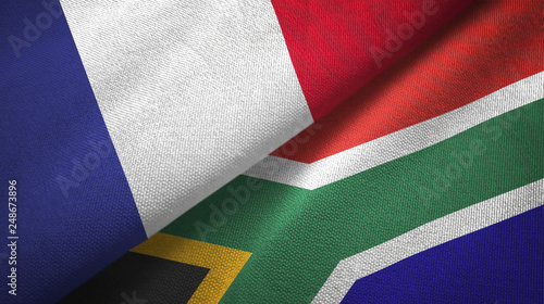 France and South Africa two flags textile cloth, fabric texture