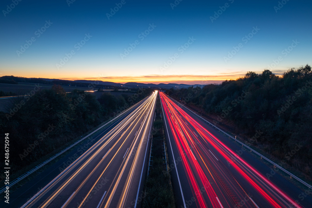Night traffic on the highway in Germany