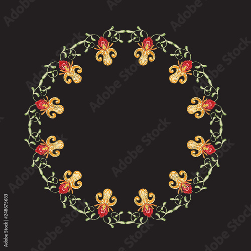 Floral decorative elements in jacobean embroidery style