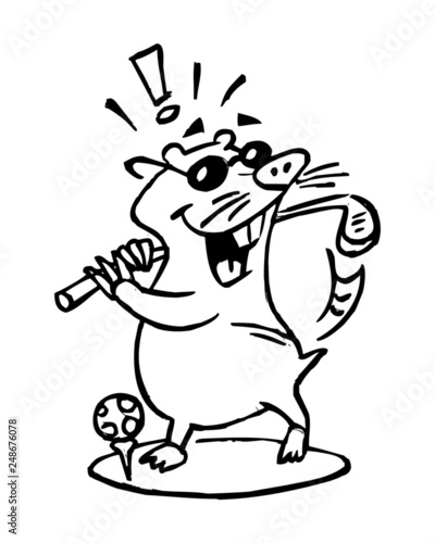 Blind mole playing golf cartoon joke black and white