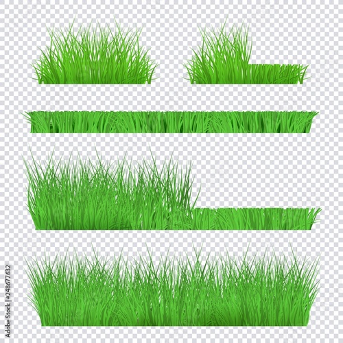 Big summer, spring set of green grass and lawn borders.
