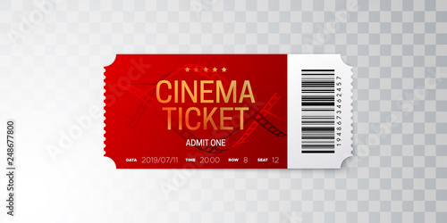 Cinema ticket isolated on transparent background.