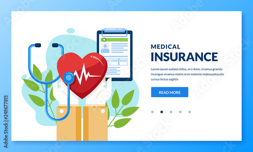 Health insurance concept. Vector medical care illustration. Landing page banner design for medicine, healthcare themes