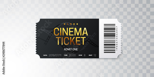 Cinema ticket isolated on transparent background.